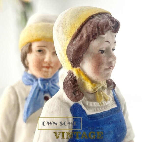 ANTIQUE German Bisque Figurines | Hand Painted Porcelain Farmers Couple | - Picture 7 of 8